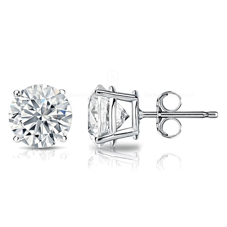 Bông Tai Kim Cương Moissanite Tròn Round Stub Classic EBJWHRS12.0